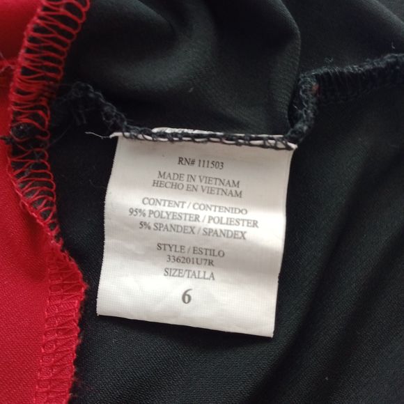 LUX II Hankerchief Style V-Neck Black/White/Red Dress Size 6 - Picture 9 of 9